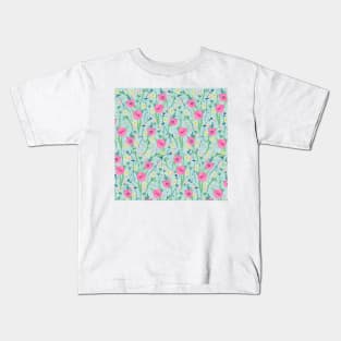 Summer Meadow Floral Nature Teal Illustration Kids T-Shirt